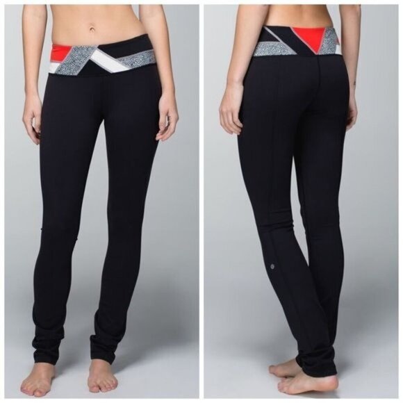 Lululemon Skinny Groove Pant Full-On Luon Reversible Black / Quilt Leggings Sz 8 - Picture 1 of 12